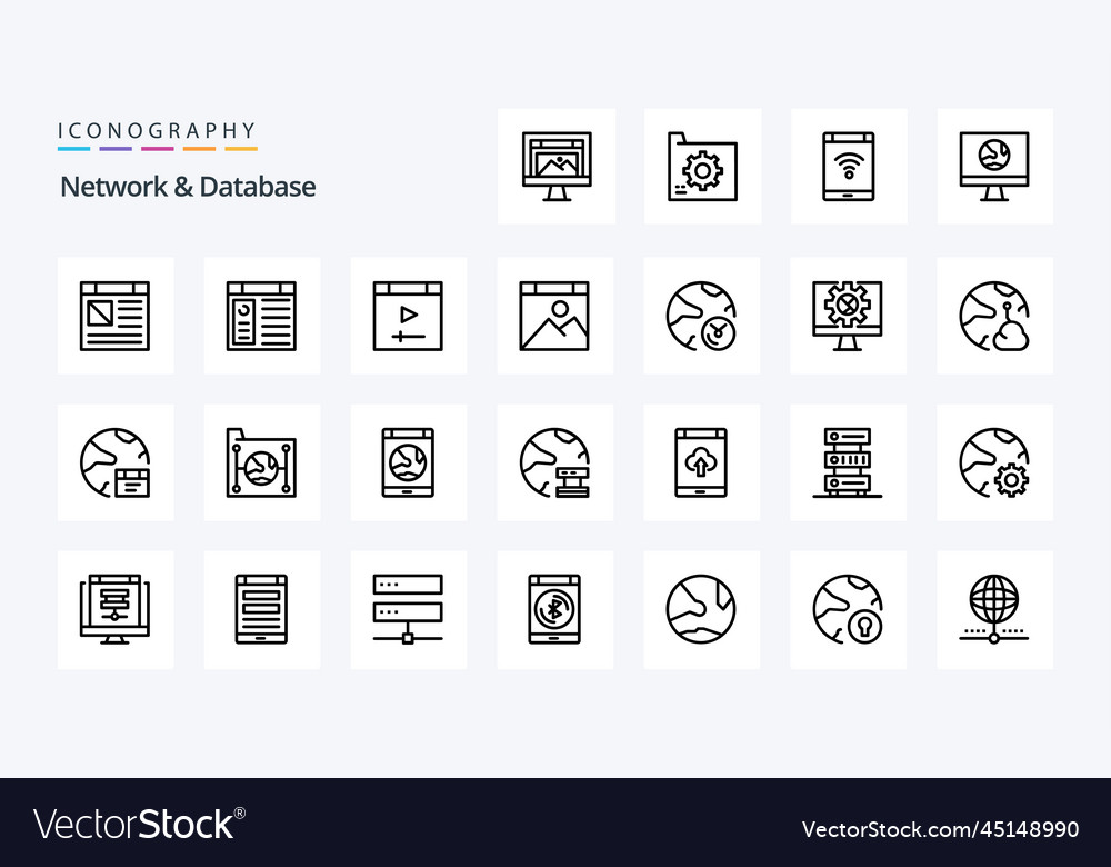 25 network and database line icon pack