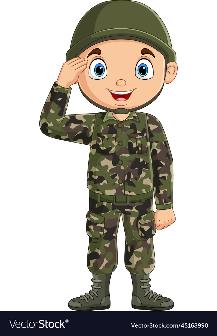 Cartoon army soldier saluting on white background Vector Image