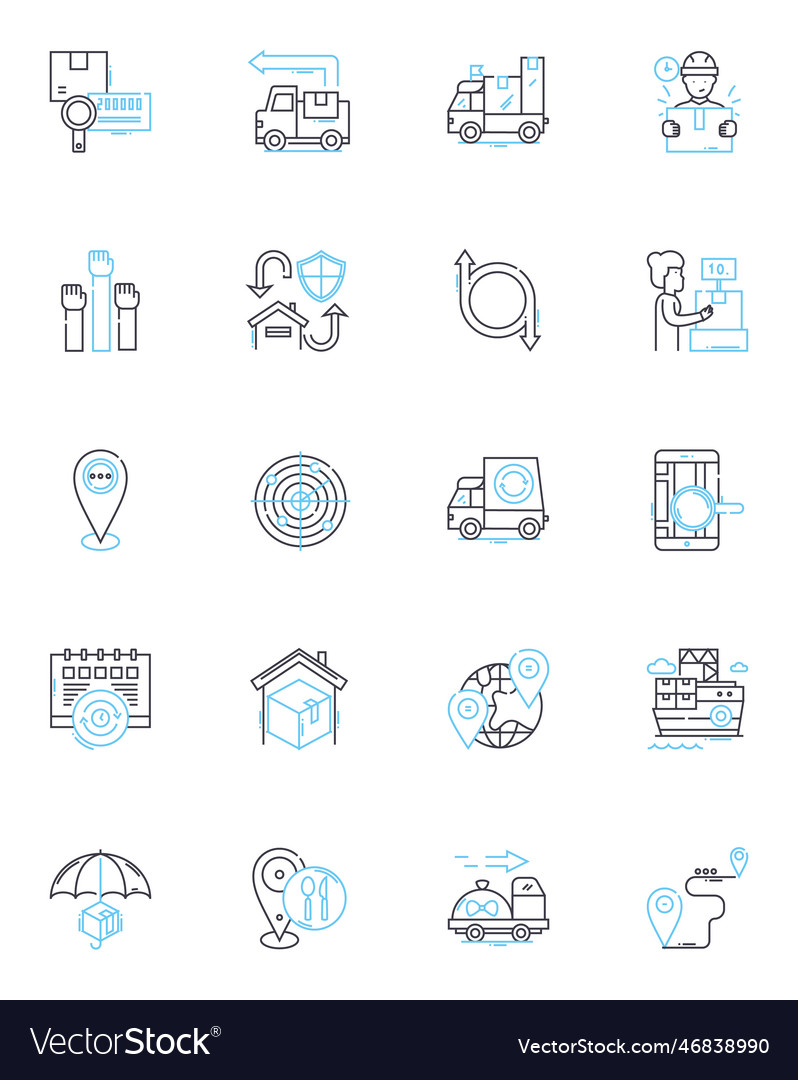 Dispatch and transport linear icons set delivery vector image Dispatch and transport linear icons set delivery