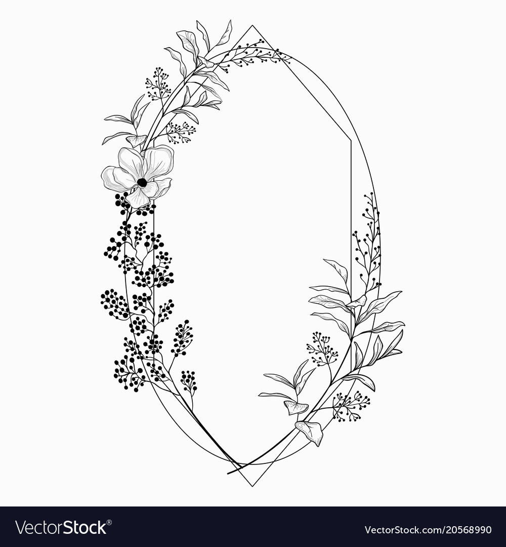 Floristic frame with geometric linear Royalty Free Vector