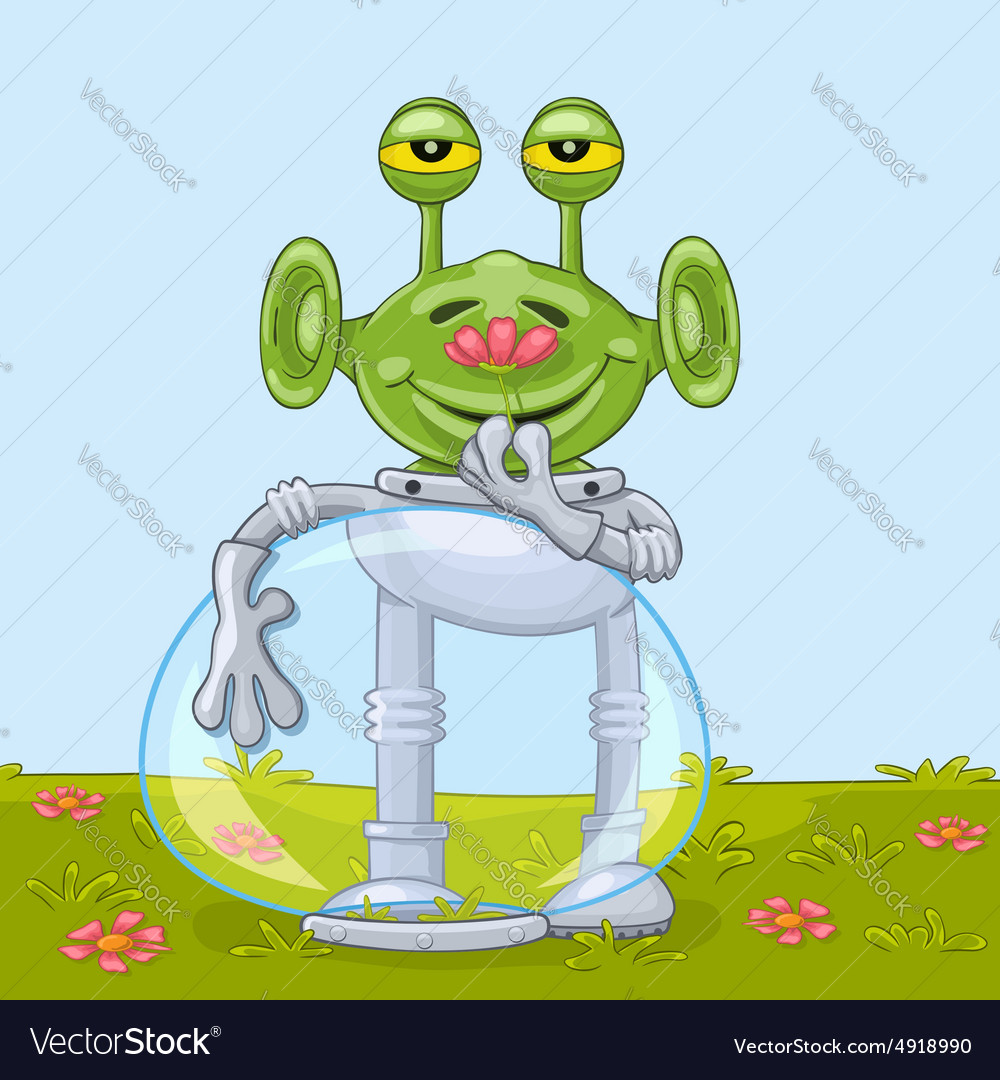 Funny alien with flower Royalty Free Vector Image Funny alien with flower Royalty Free Vector Image