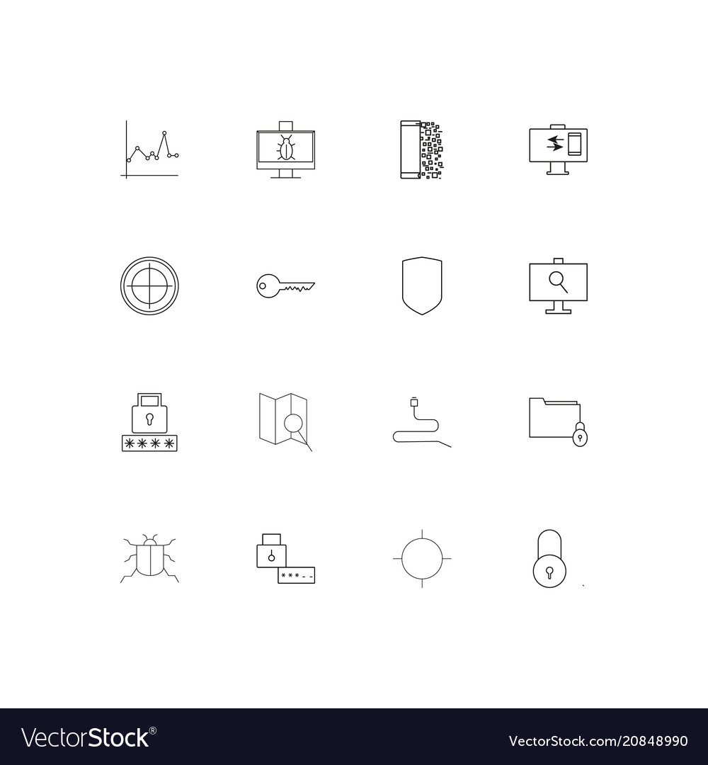 Internet security linear thin icons set outlined