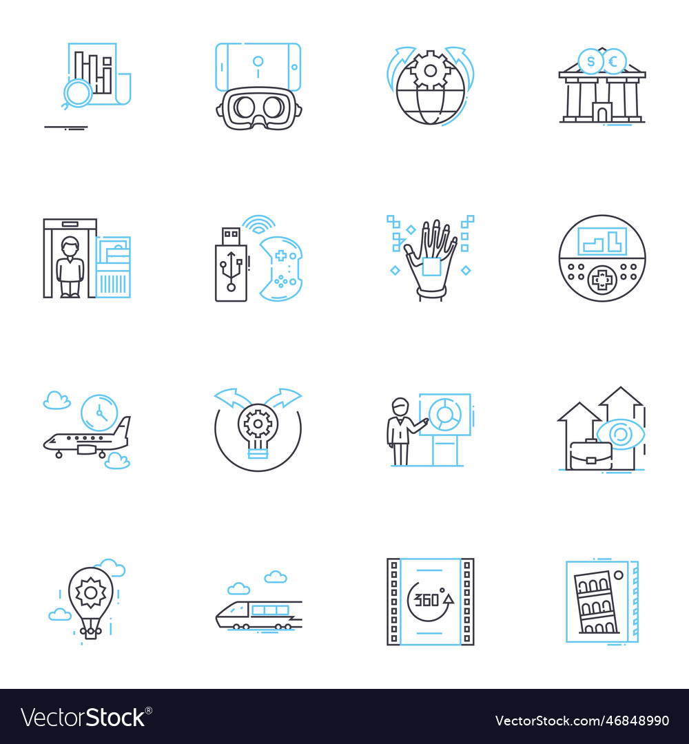 Machine learning linear icons set artificial vector image Machine learning linear icons set artificial