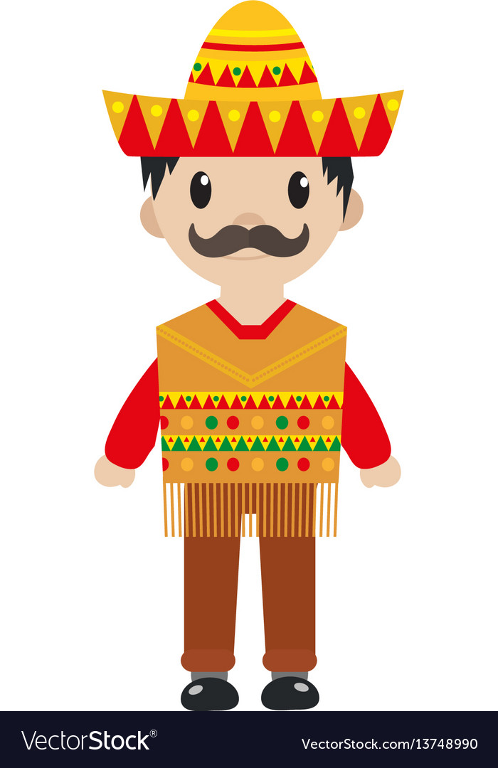 Mexican in a traditional suite icon flat cartoon