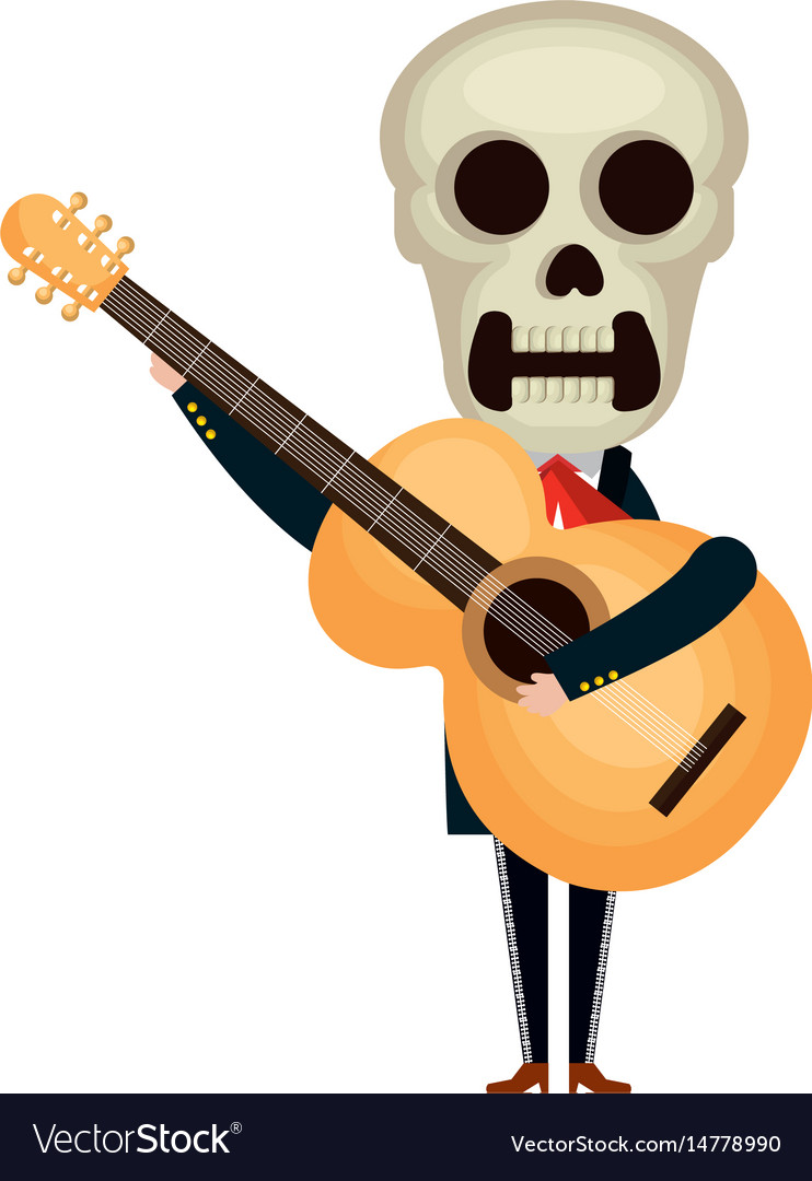 Mexican mariachi skull character with guitar