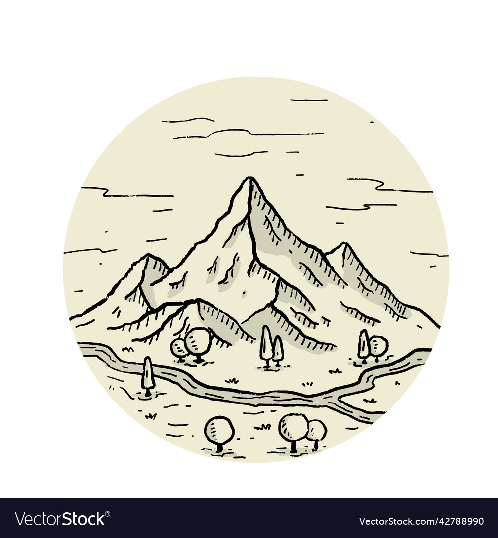 Mountains with forest in engraving style