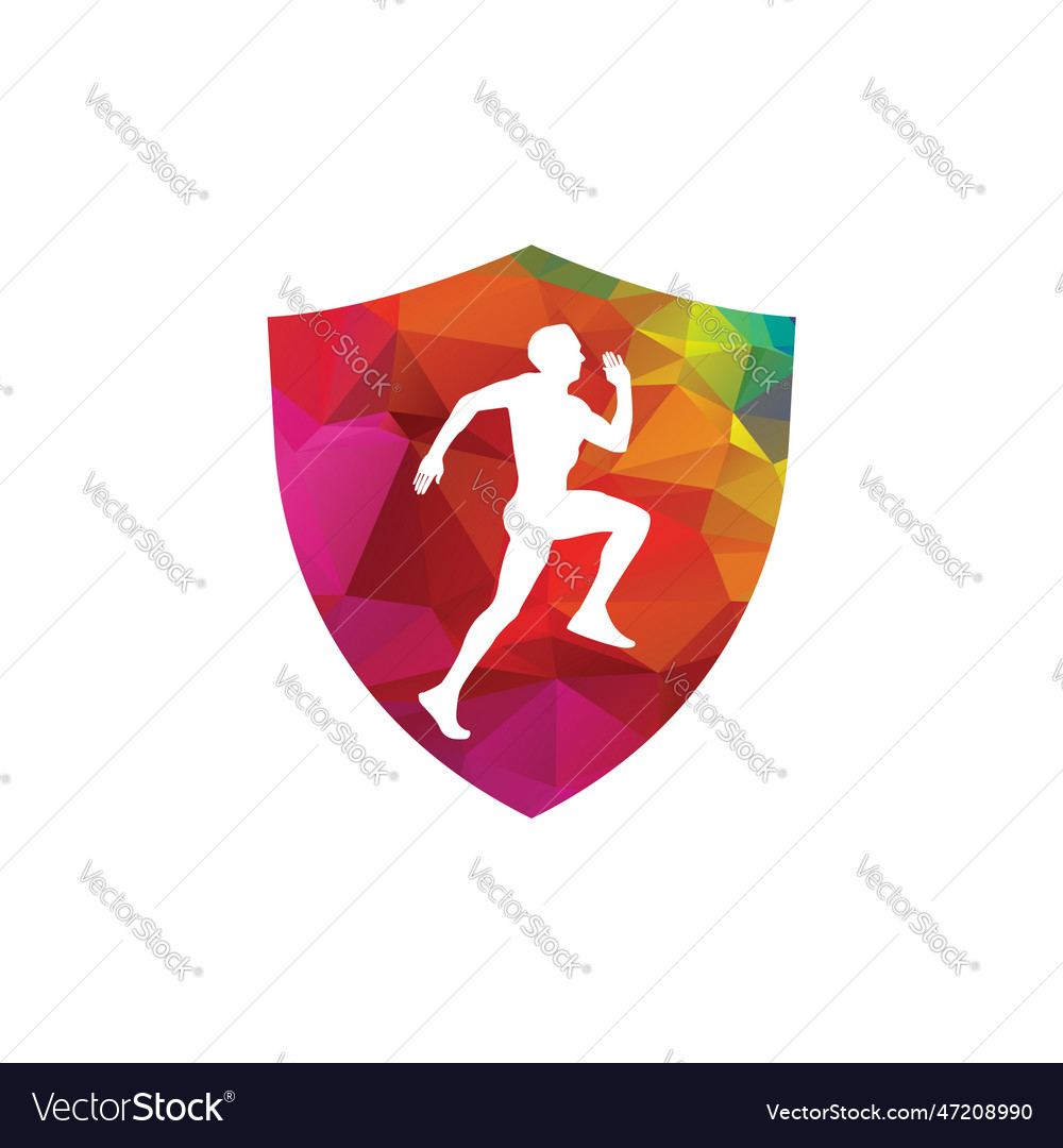 Running man inside a shape of shield with unique vector image Running man inside a shape of shield with unique