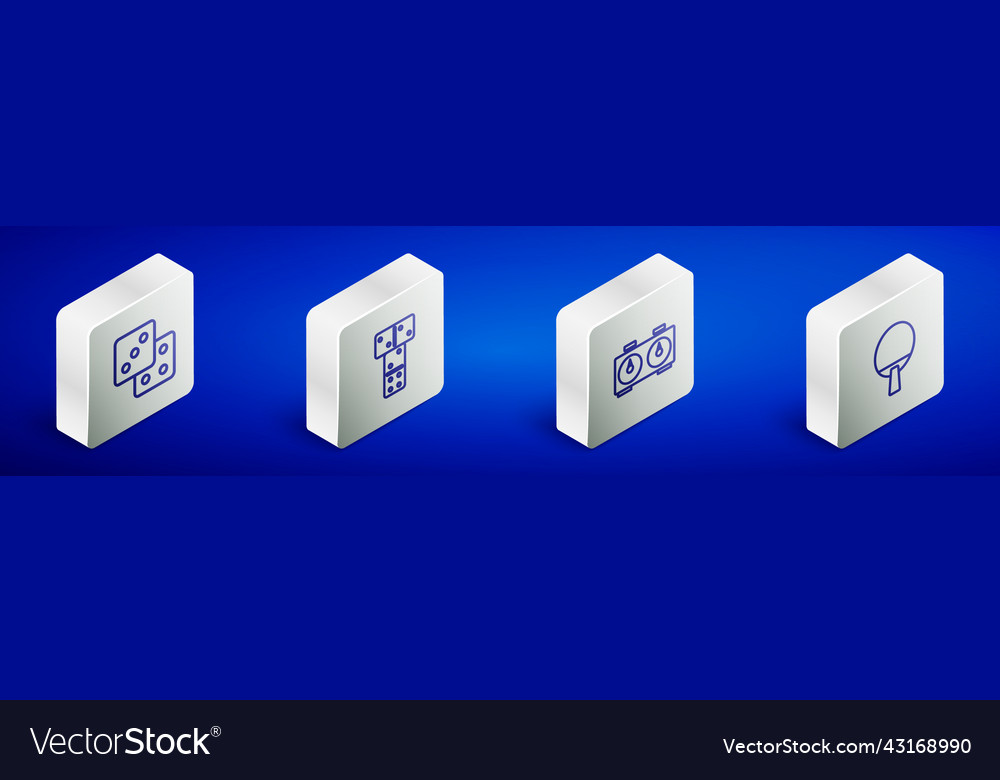 Set isometric line game dice domino time chess vector image Set isometric line game dice domino time chess