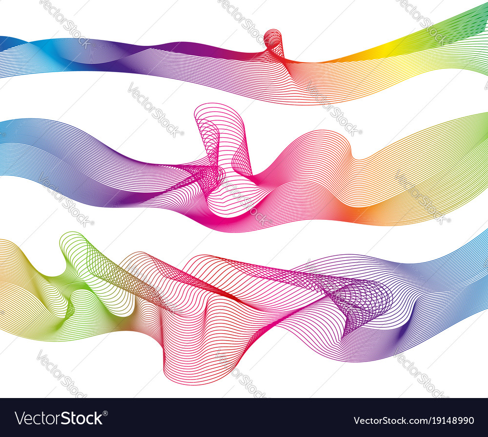 Set rainbow waves lines gradient colorful