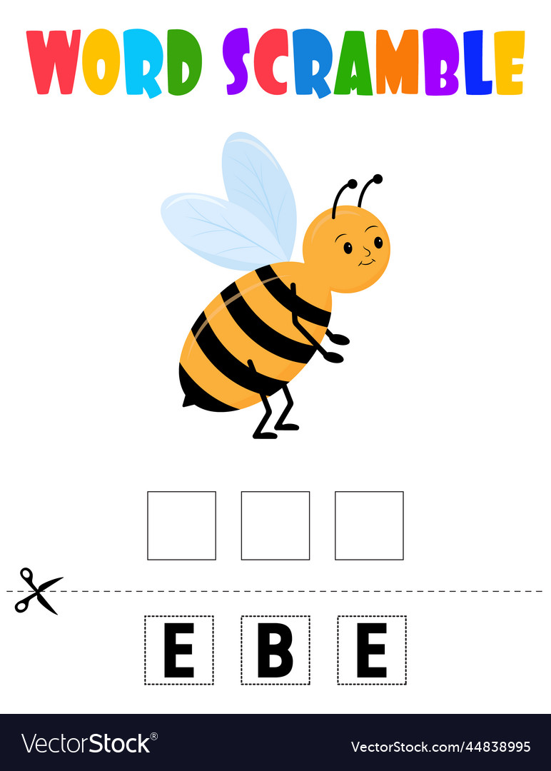 bee-word-scramble-educational-game-for-kids-vector-image