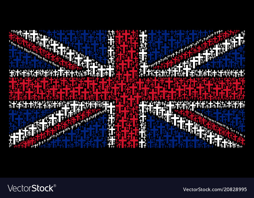 British flag collage of religious cross items