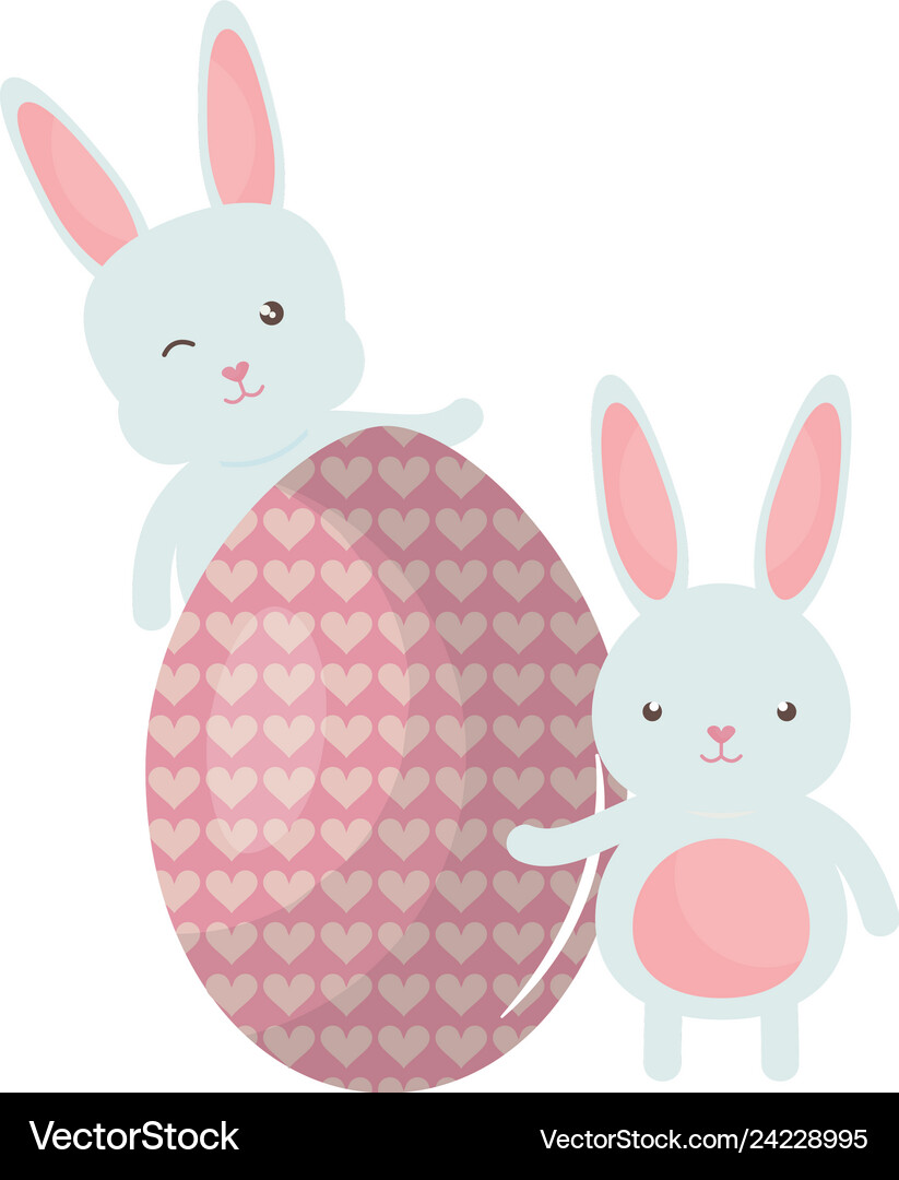 Cute rabbits with easter egg painted Royalty Free Vector