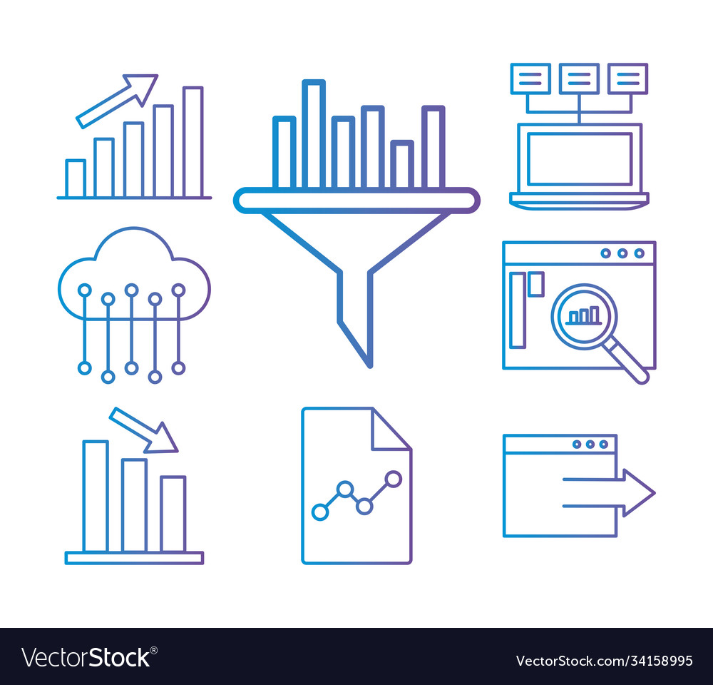 Data analysis gradient style set icons