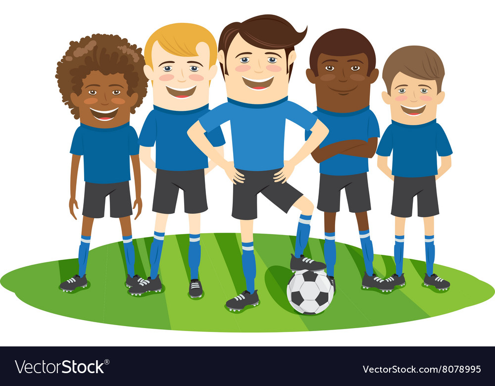 Football or soccer team on field with ball Vector Image