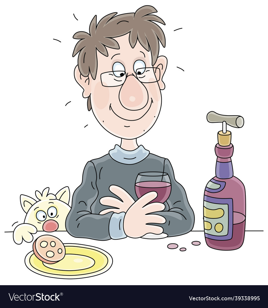 Funny man drinking wine at home vector image Funny man drinking wine at home