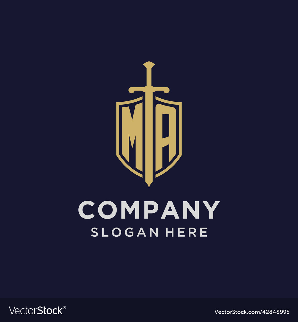 Ma logo initial monogram with shield and sword