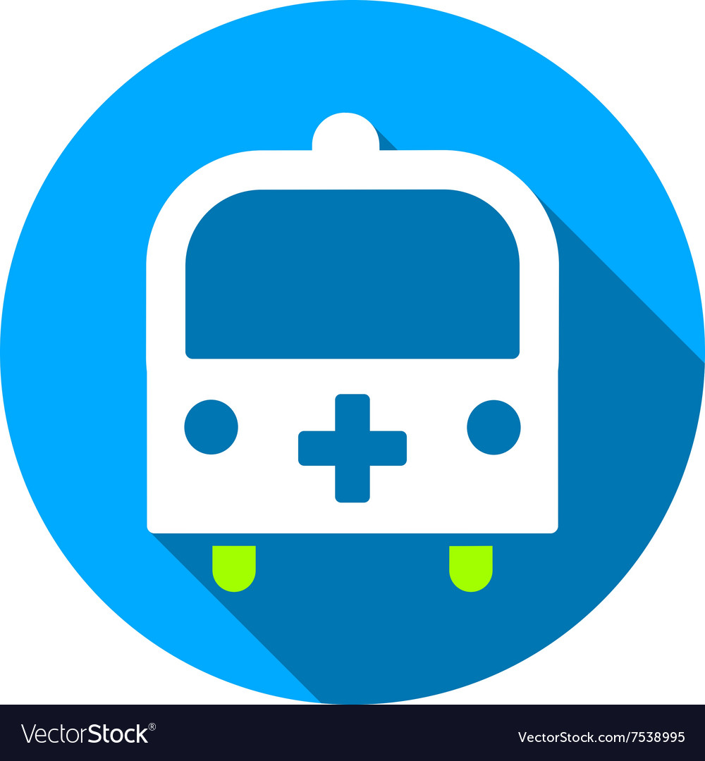 Medical bus flat round icon with long shadow Vector Image