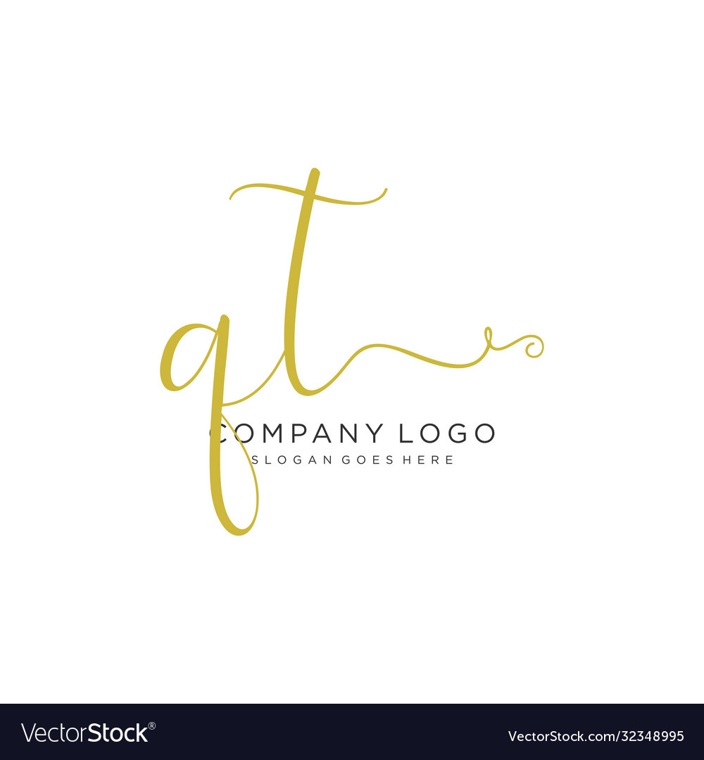 Qt initial handwriting logo design vector image Qt initial handwriting logo design
