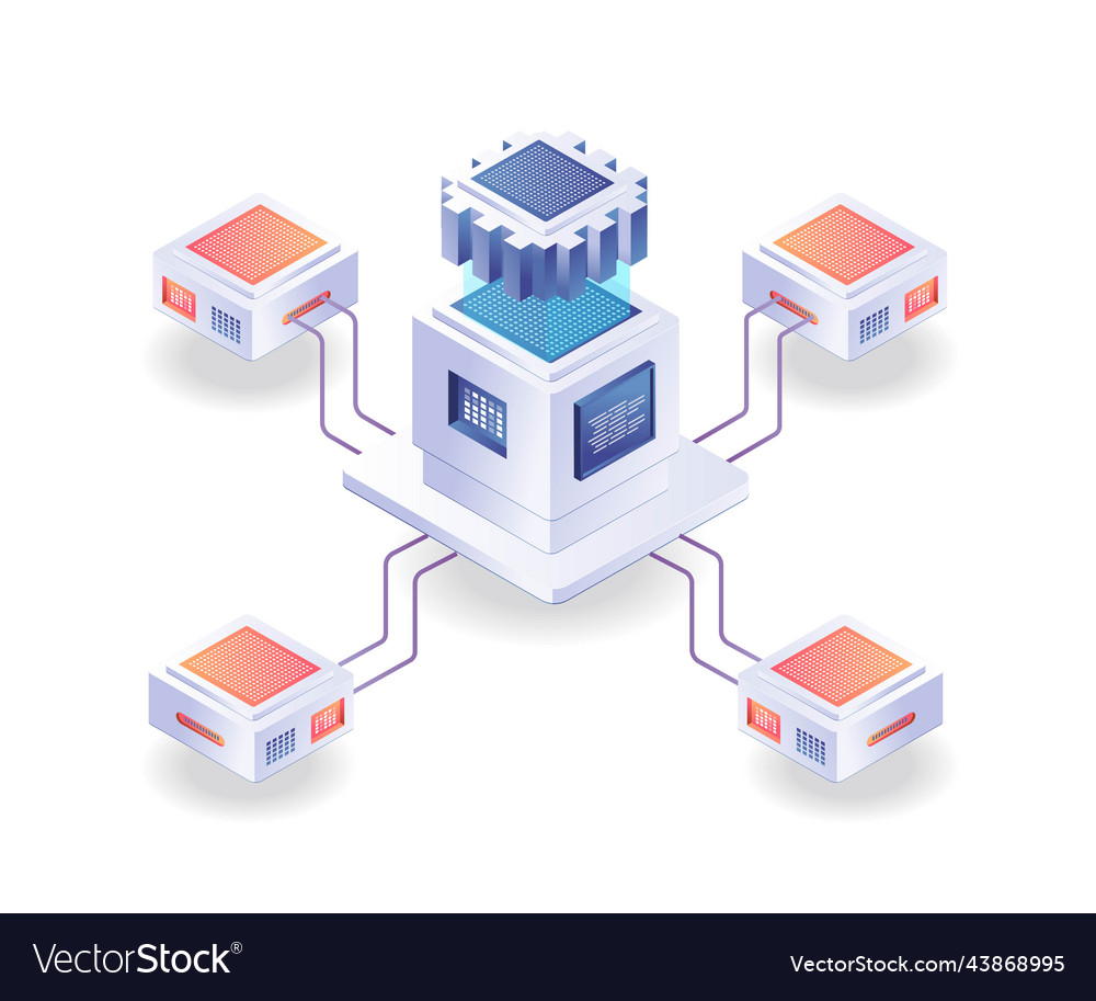 Server chip network in isometric vector image Server chip network in isometric