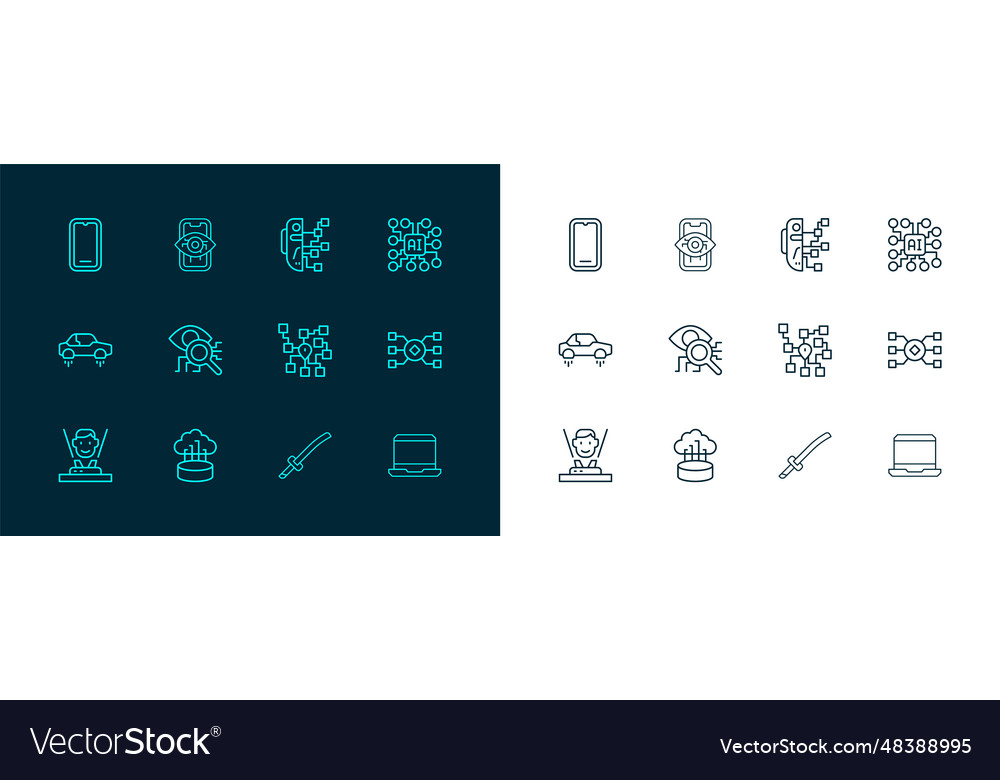 Set line neural network cloud connection vector image Set line neural network cloud connection