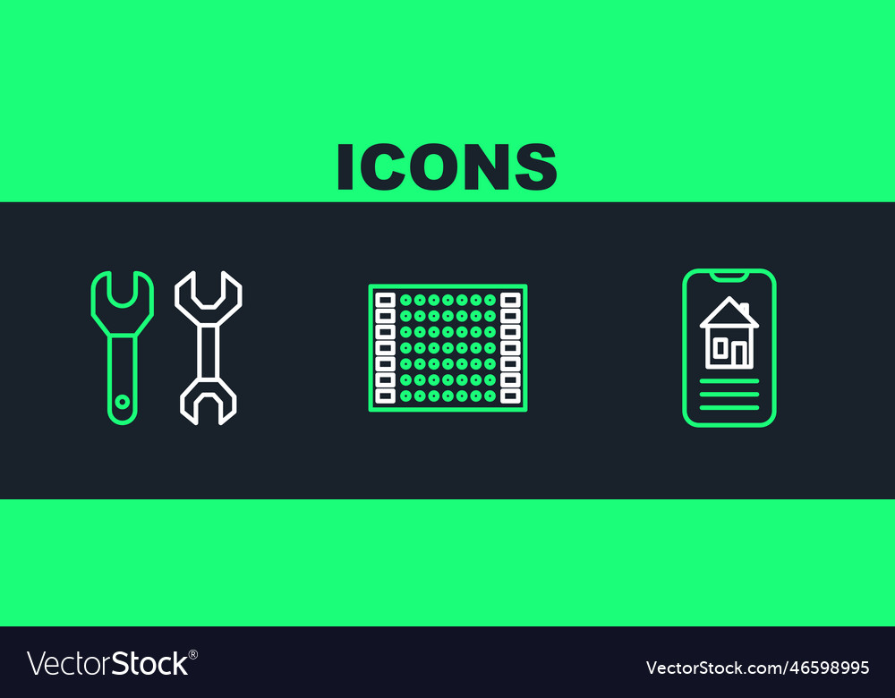 Set line smart home spanner and printed circuit vector image Set line smart home spanner and printed circuit