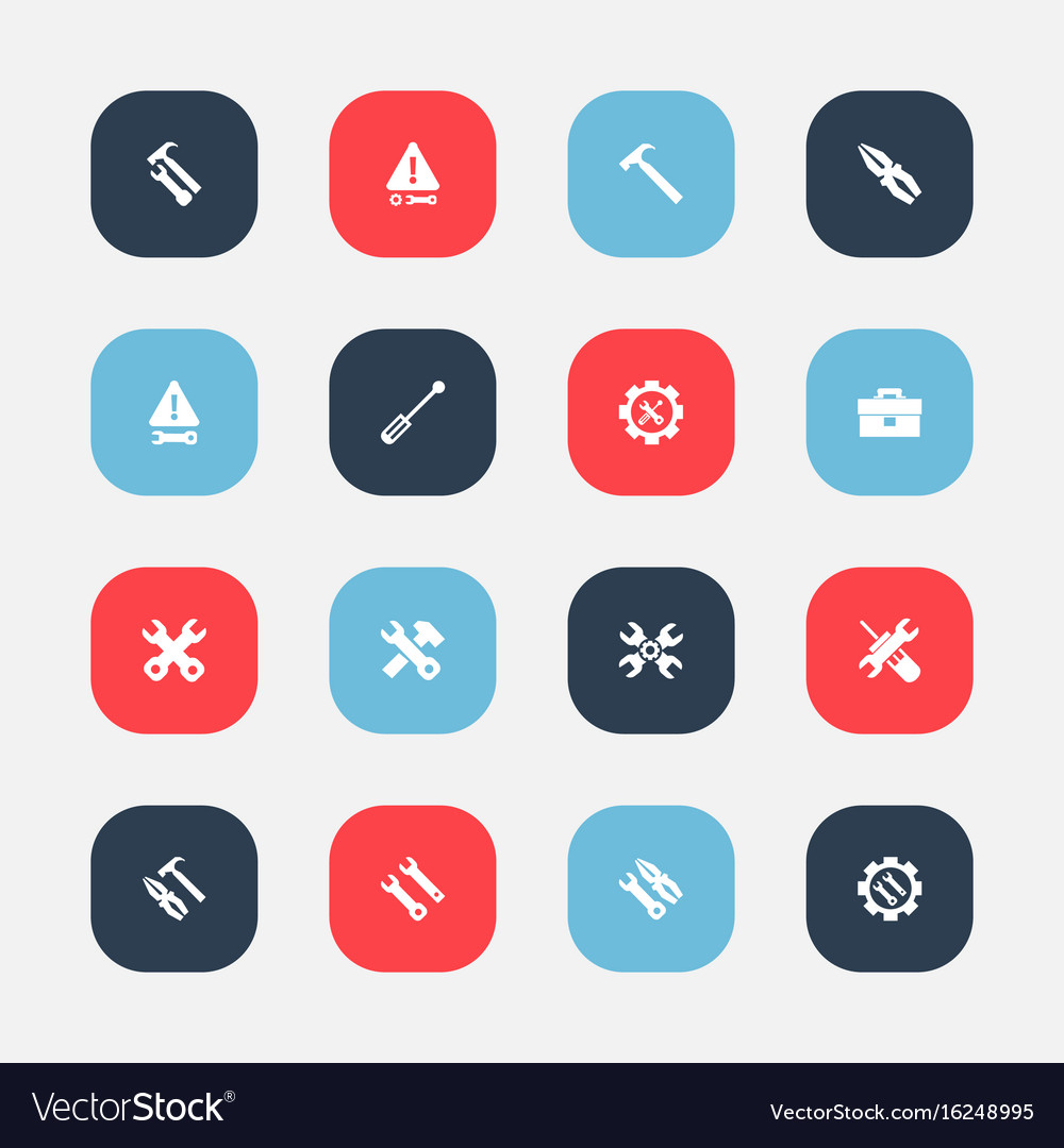 Set of 16 editable mechanic icons includes Vector Image