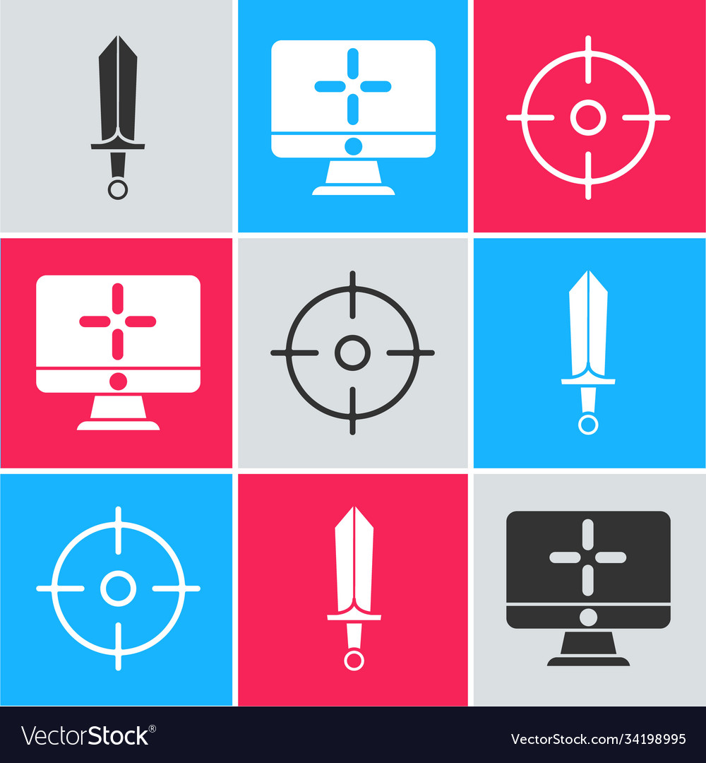 Set sword for game computer monitor and target vector image Set sword for game computer monitor and target