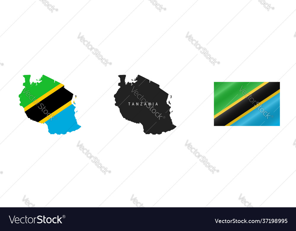 Tanzania detailed flag map silhouette