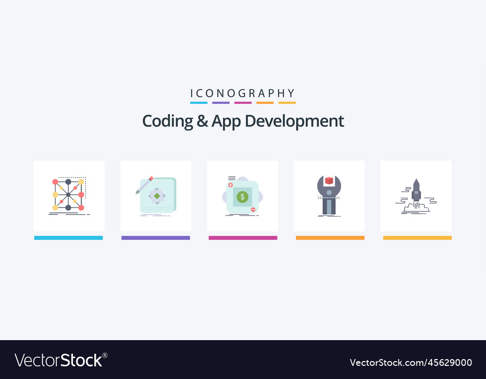 Coding and app development flat 5 icon pack