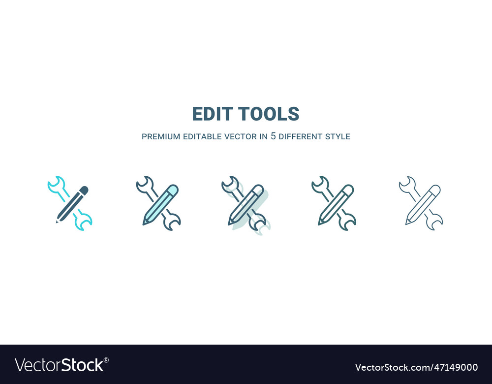 Edit tools icon in 5 different style outline vector image Edit tools icon in 5 different style outline