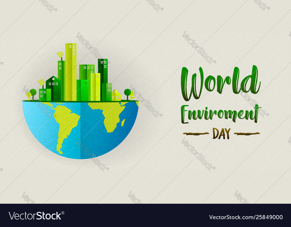 Environment Day Banner Green City And Earth Vector Image