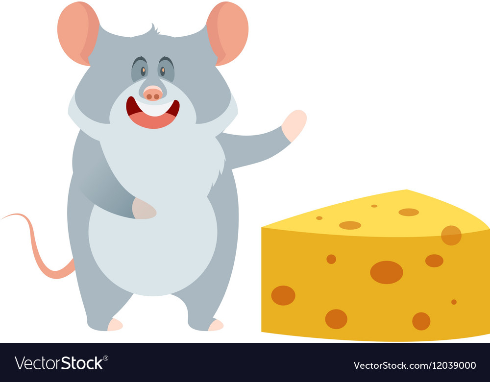 Grey mouse and a piece of cheese Royalty Free Vector Image