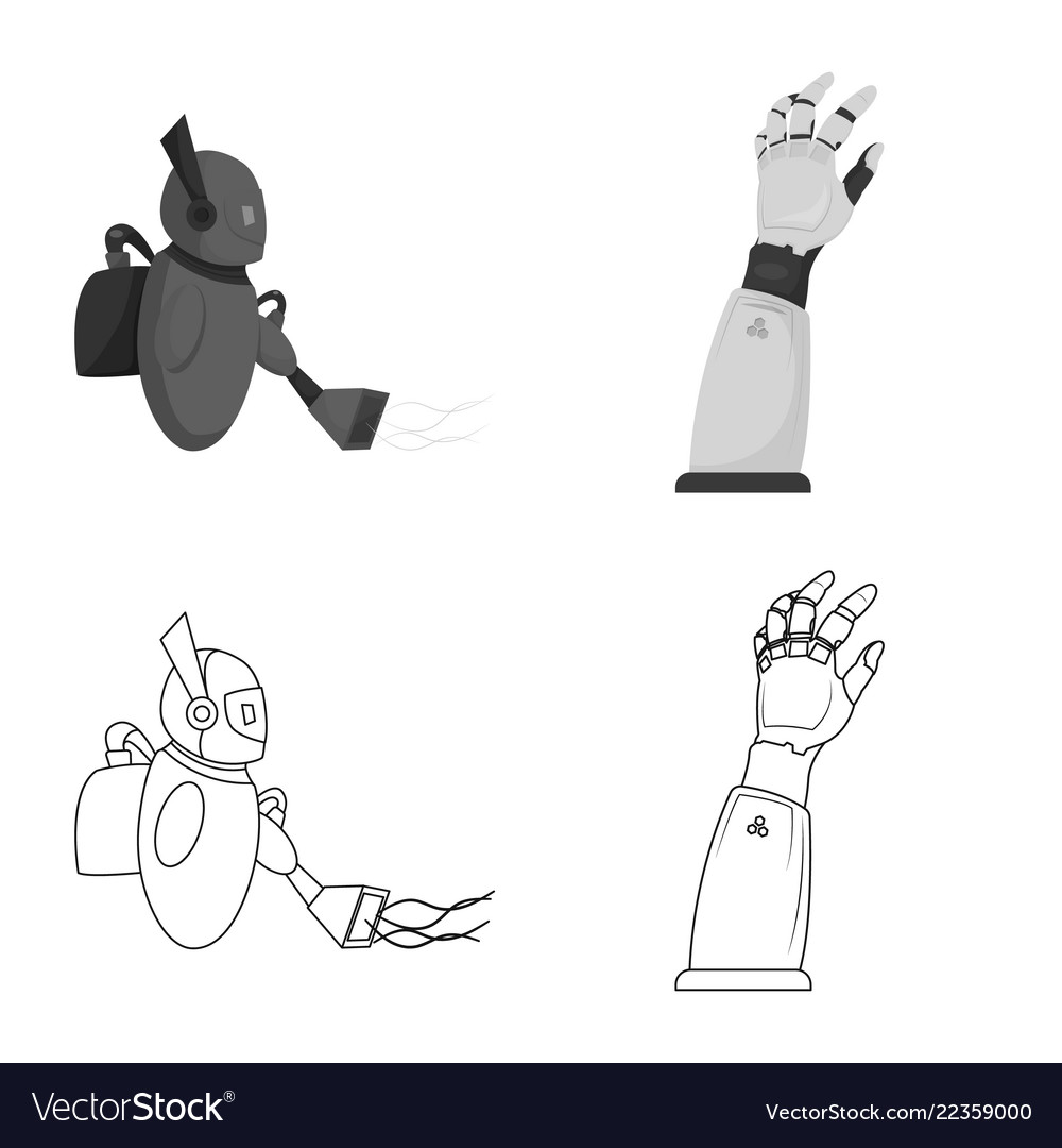 Isoliertes Objekt von Roboter und Werkssymbolsatz vector image Isoliertes Objekt von Roboter und Werkssymbolsatz