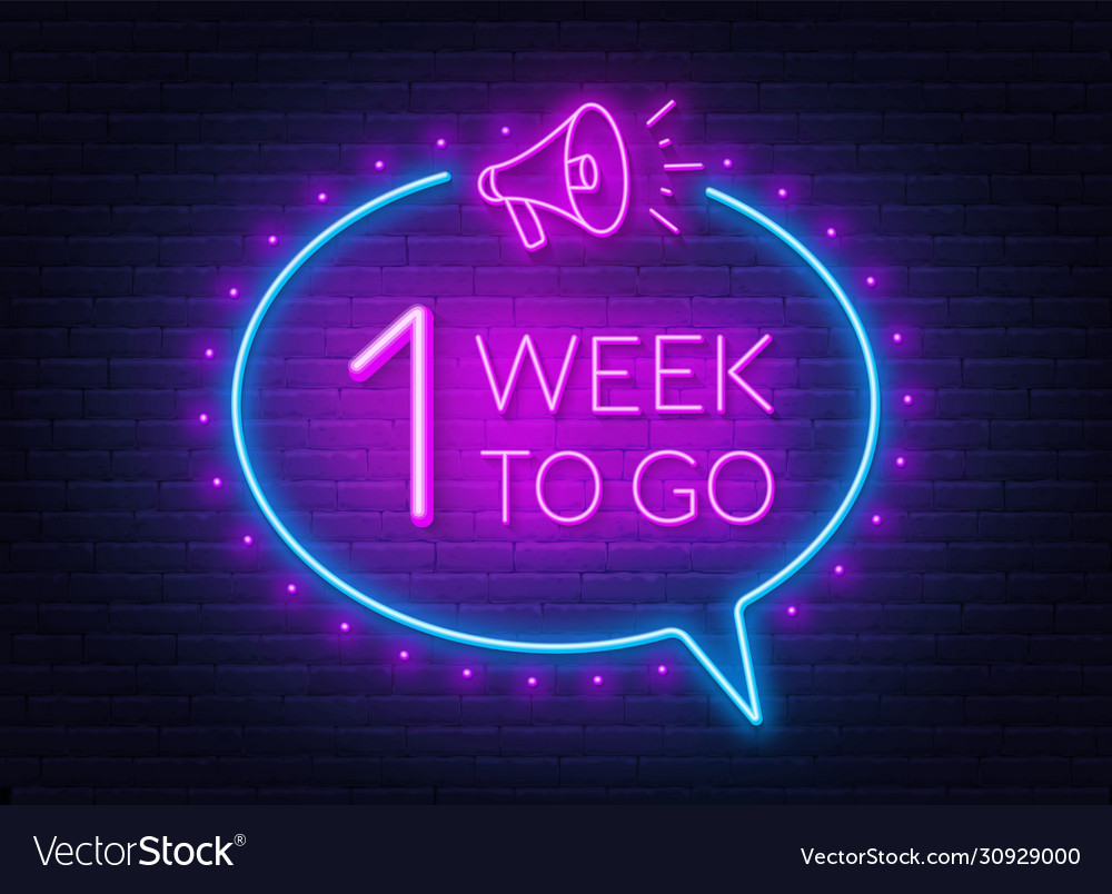 one-week-to-go-neon-sign-on-brick-wall-background-vector-image