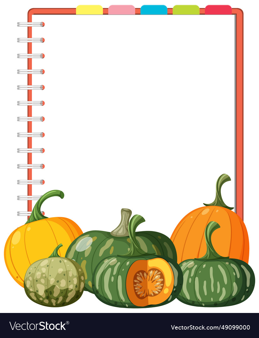 Organic pumpkin produce on blank notebook page