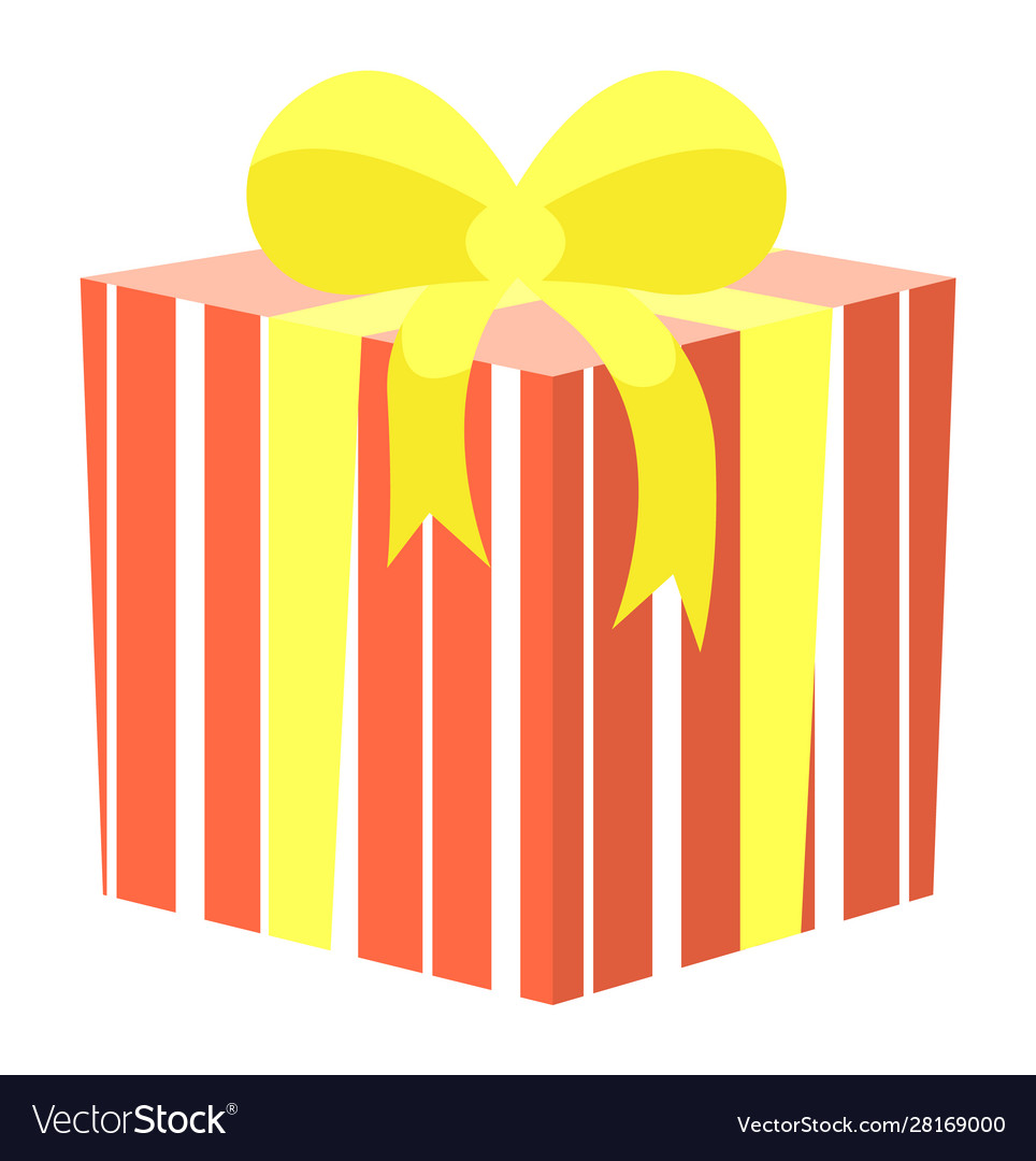 Present in box container with ribbon bow