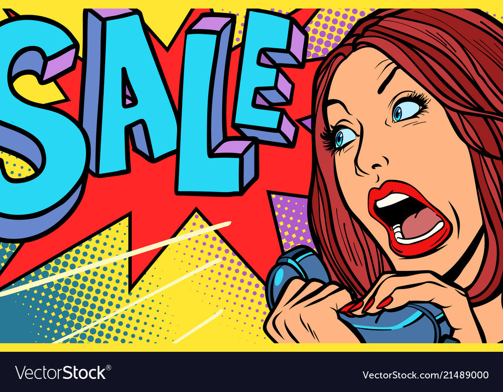 Sale shopping season woman screams in phone