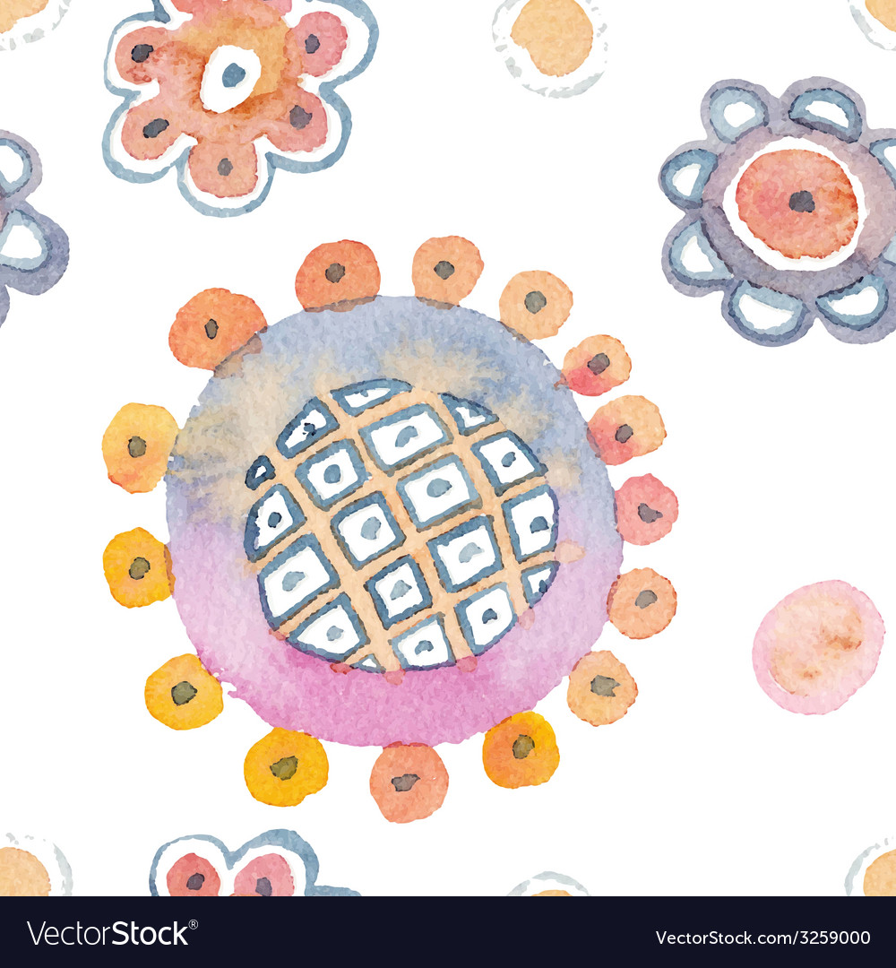 Seamless pattern watercolor flowers with a white