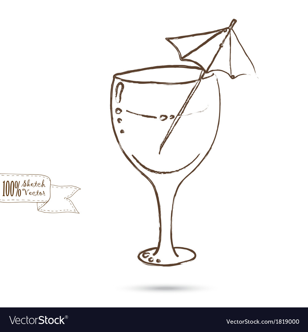 Sketch of wine glass isolated on the white