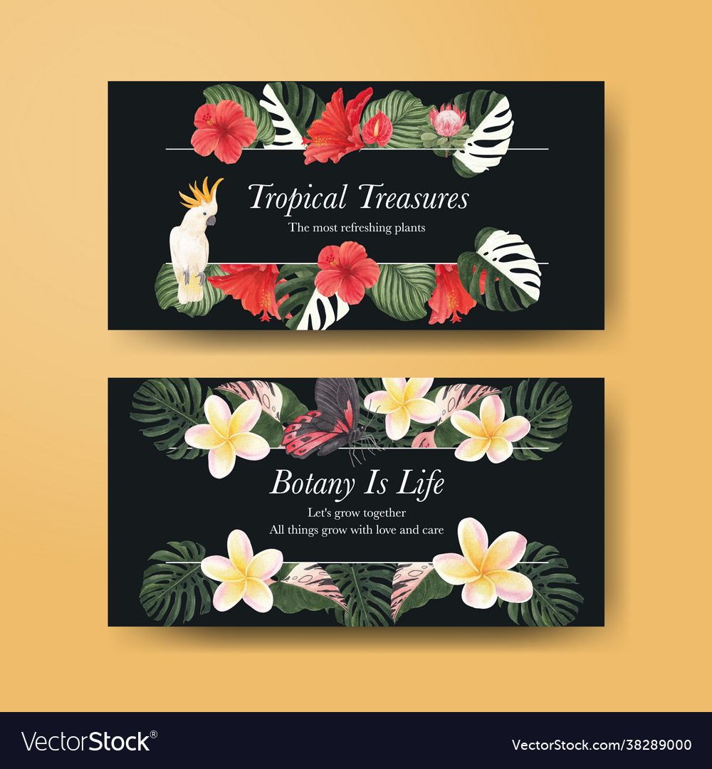 Twitter template with tropical botany concept