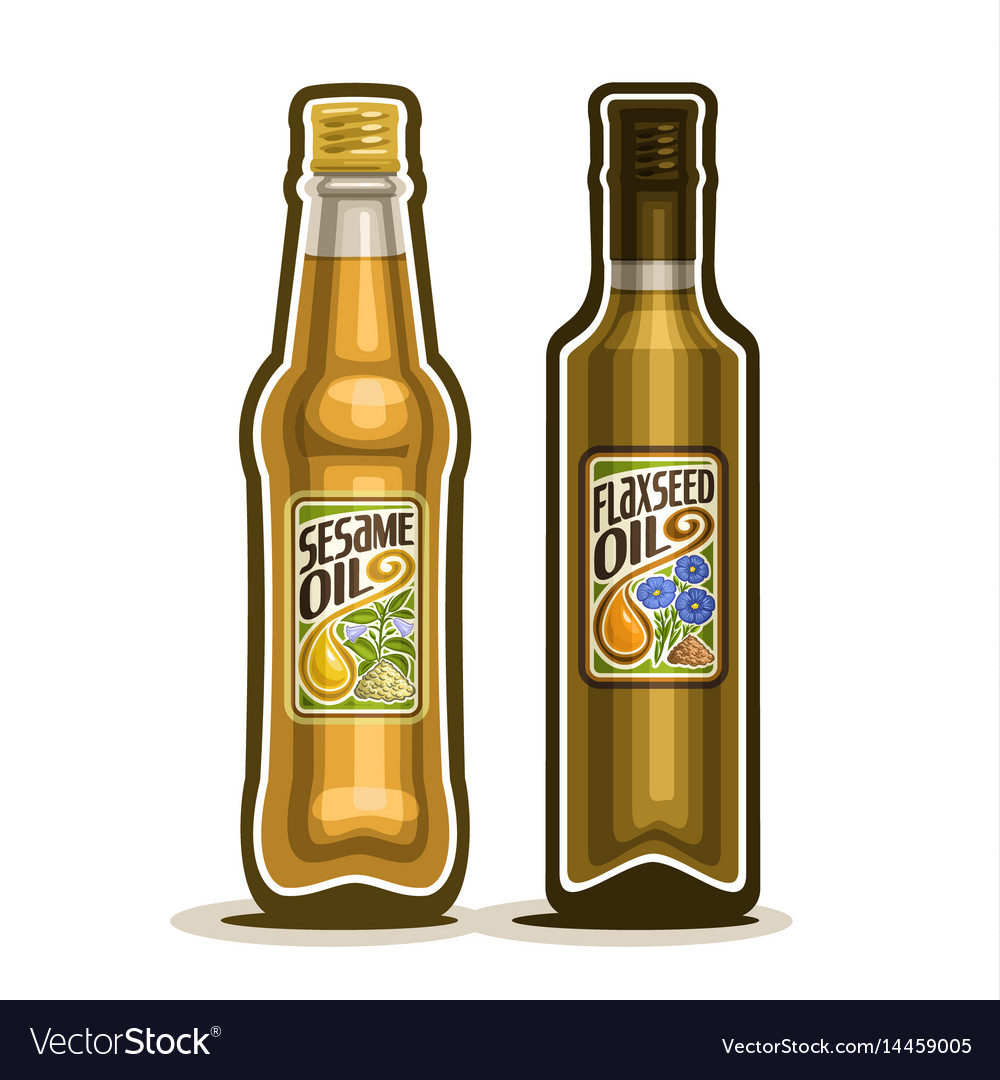 Bottles sesame and flaxseed oil Royalty Free Vector Image