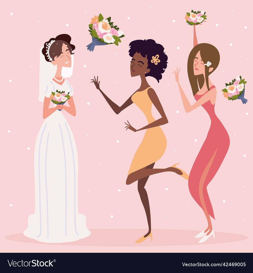 Bride and bridesmaids Royalty Free Vector Image