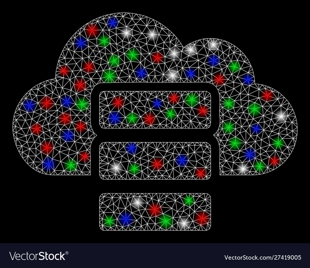Bright mesh carcass cloud database with flash vector image Bright mesh carcass cloud database with flash