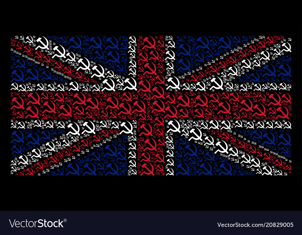 British flag collage of sickle and hammer icons