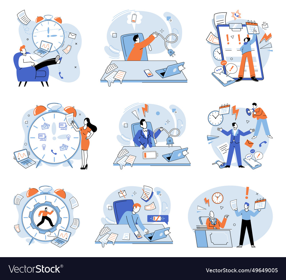 Busy employee completing tasks within tight Vector Image Busy employee completing tasks within tight