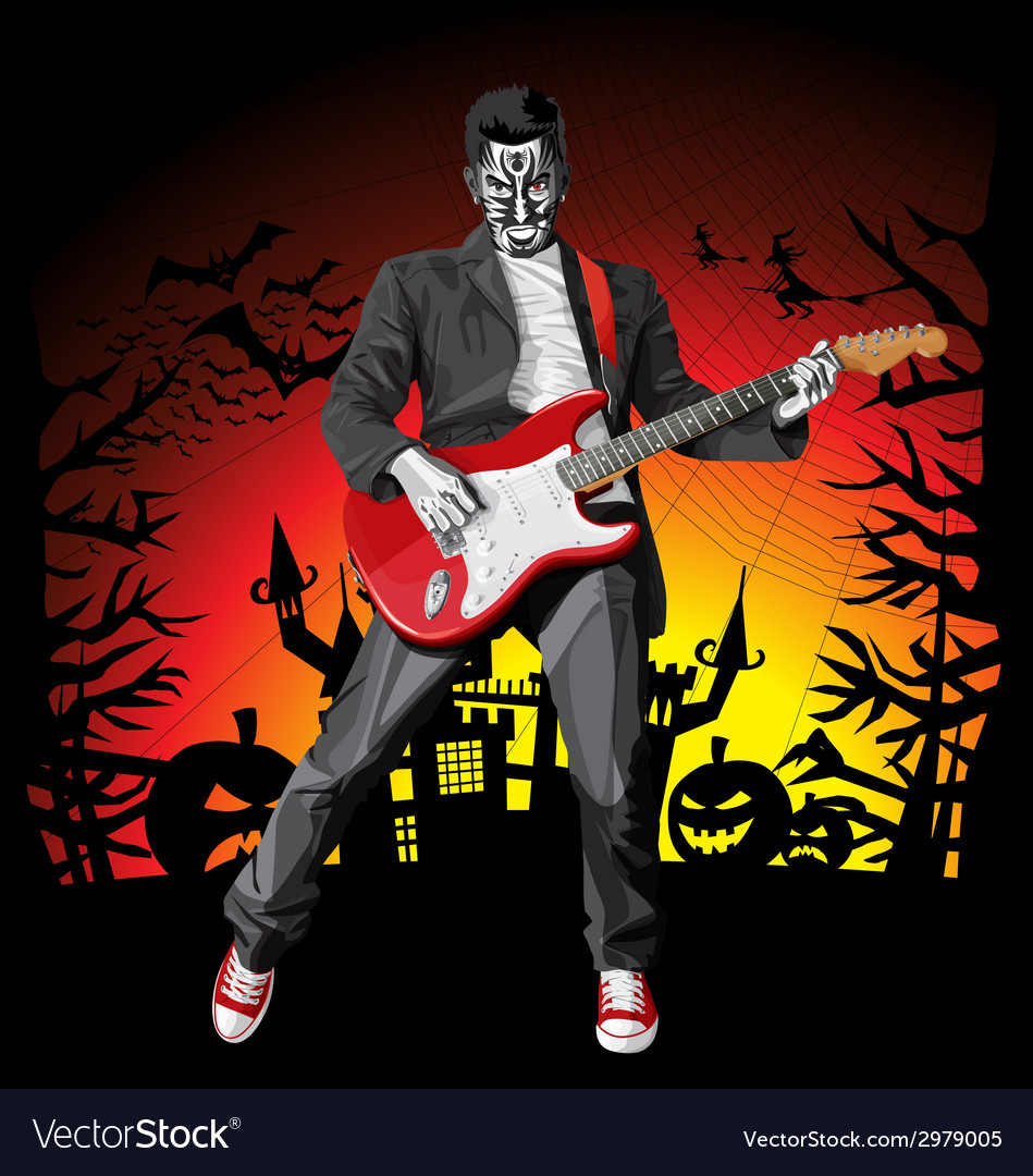 Halloween scary punk man with guitar Royalty Free Vector