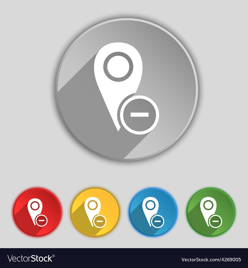 Map pointer icon sign symbol on five flat buttons