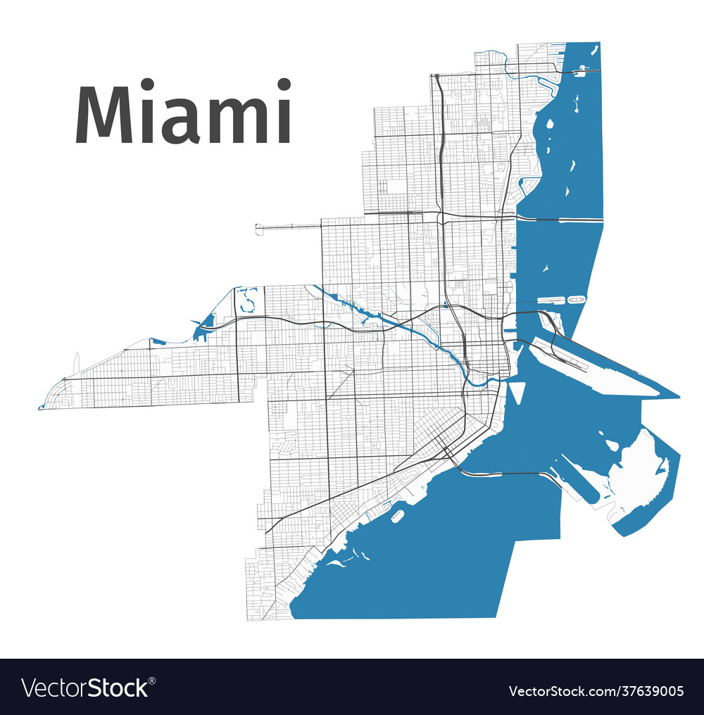 City Of Miami Map Miami Map Detailed Map City Royalty Free Vector Image