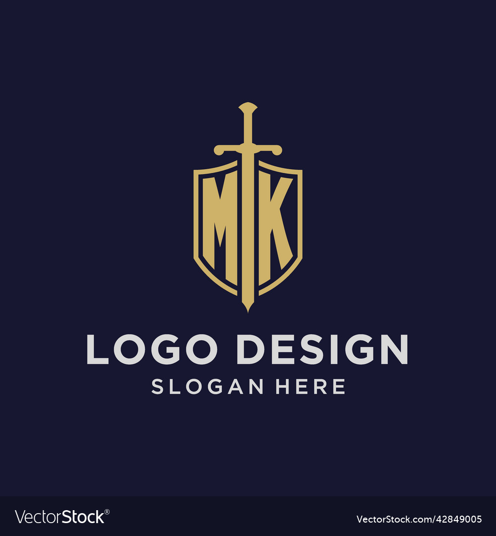 Mk logo initial monogram with shield and sword