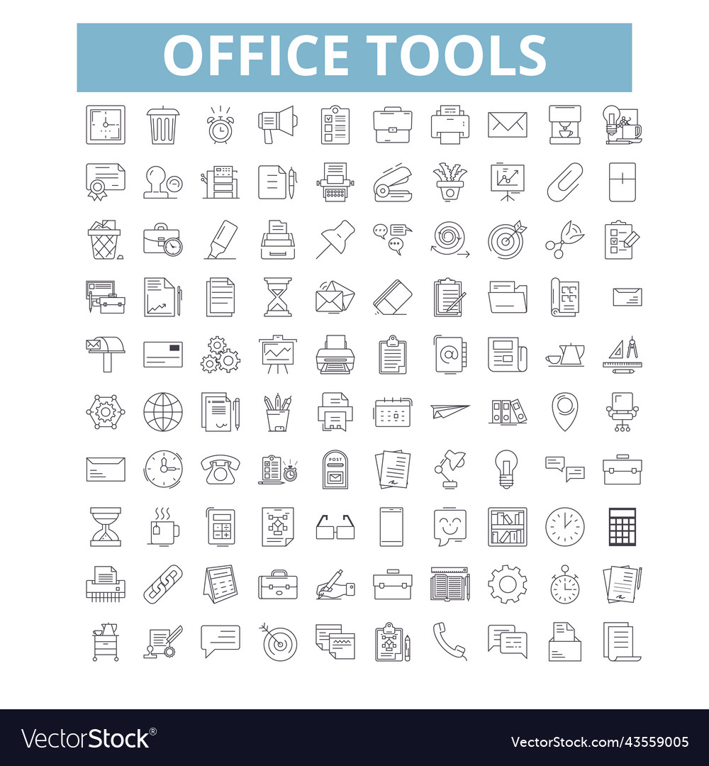 Office tools icons line symbols web signs